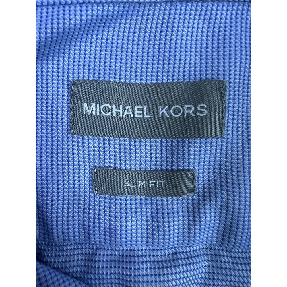 Michael Kors Shirt Mens Large Blue Slim Fit Long Sleeve Dress Button Front - Picture 4 of 10